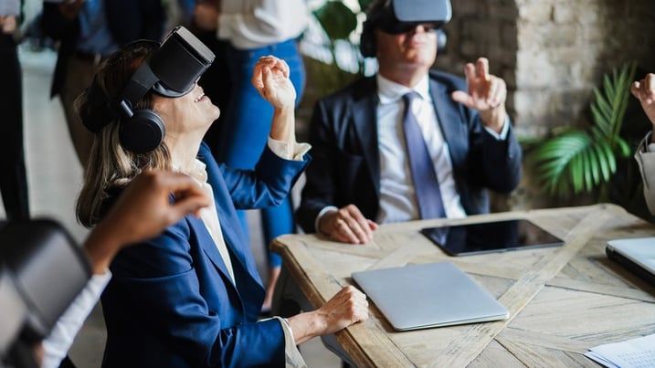 Metaverse business users gesturing while wearing headsets