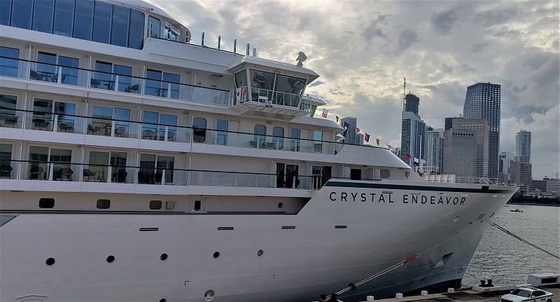 Crystal's new expedition ship, Crystal Endeavor is shown docked at PortMiami.