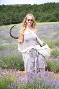 Lori in Vercheny Me harvesting lavender in Vercheny, France