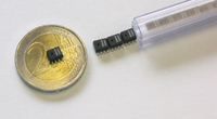 Figure 2. The expert staff at a good foundry will add significant value through size and cost reduction, and continuous improvement processes. Shown here are the smallest available MEMS-based pressure sensors, produced in quantities of 25,000 on a single 6-in. inch wafer. 
