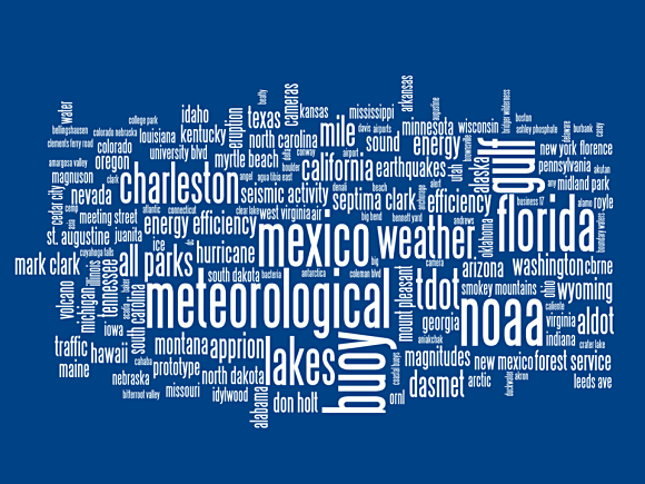 Figure 3. The tag cloud, generated using Wordle, shows the tags applied to the data, highlighting the range of data types available