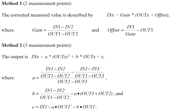 Figure 3. Equations used for the two most simple correction algorithms