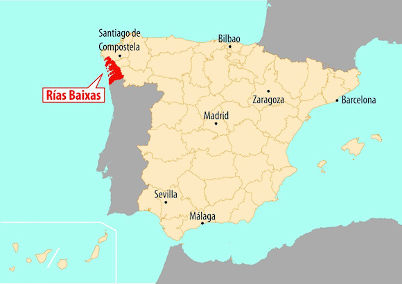 Fig. 2: Map of the wine-producing region of Rias Baixas in Galicia