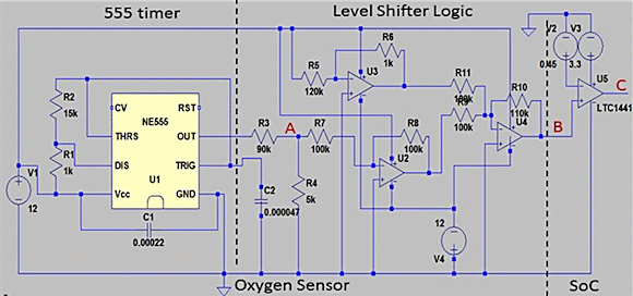 Fig. 4: Oxygen Sensor simulated using 555 Timer