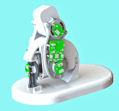 Full view of a robotic leg.