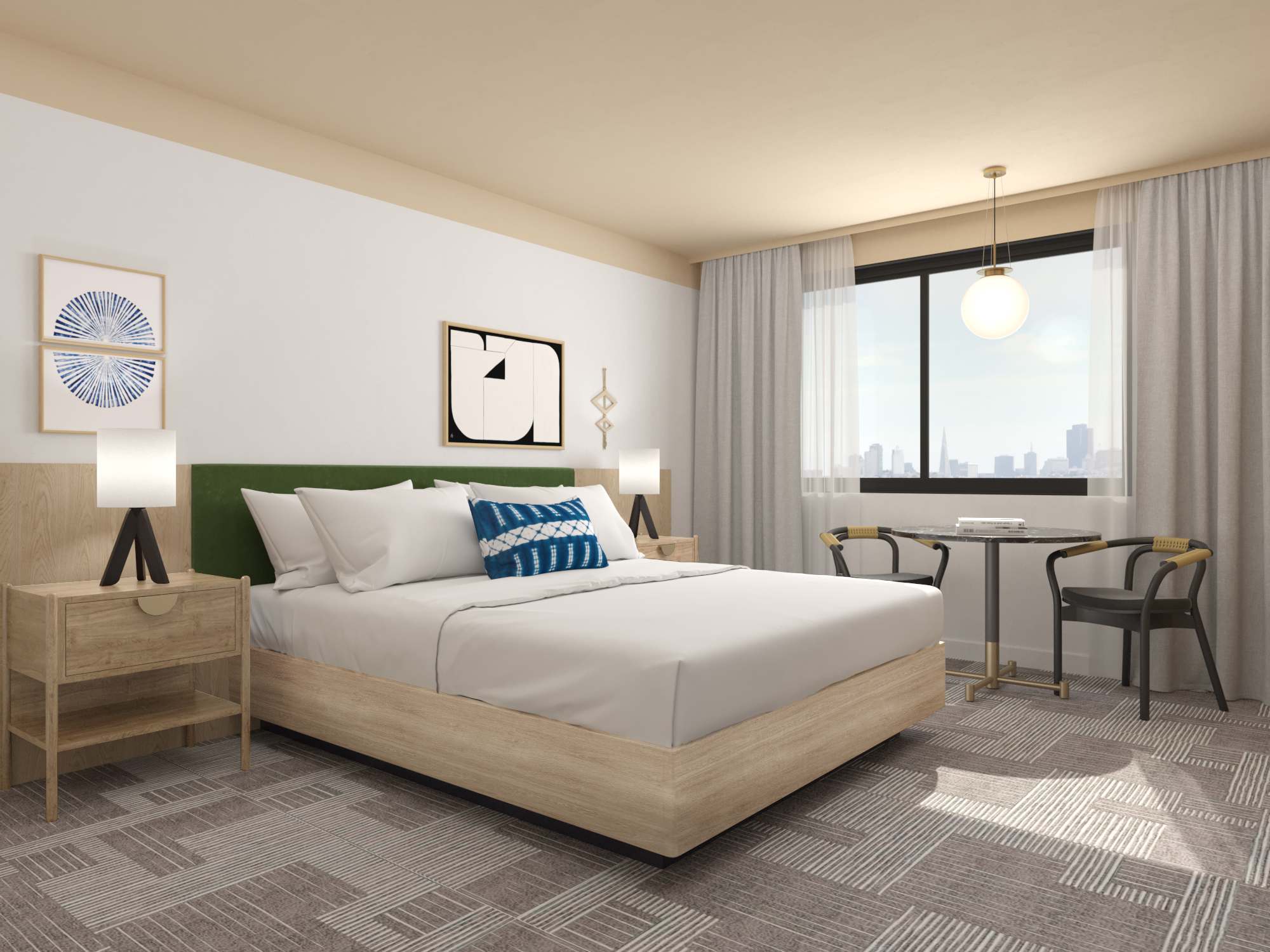 The guestroom design at the Enso is inspired by a modern Japanese home