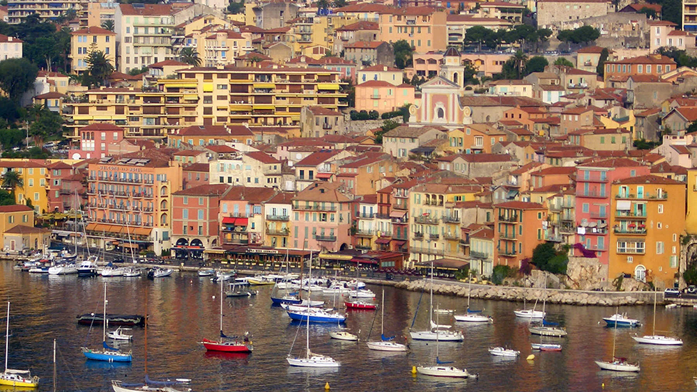 Hilly Villefranche on the French Riviera is a cascade of colors