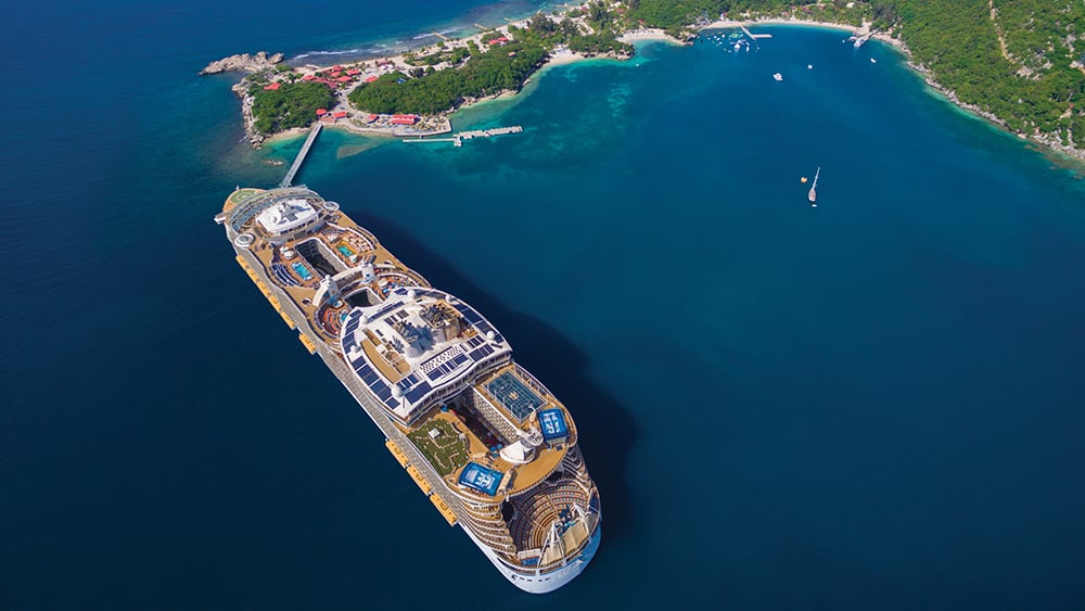 Aerial of a cruise ship docked at Labadee Haiti