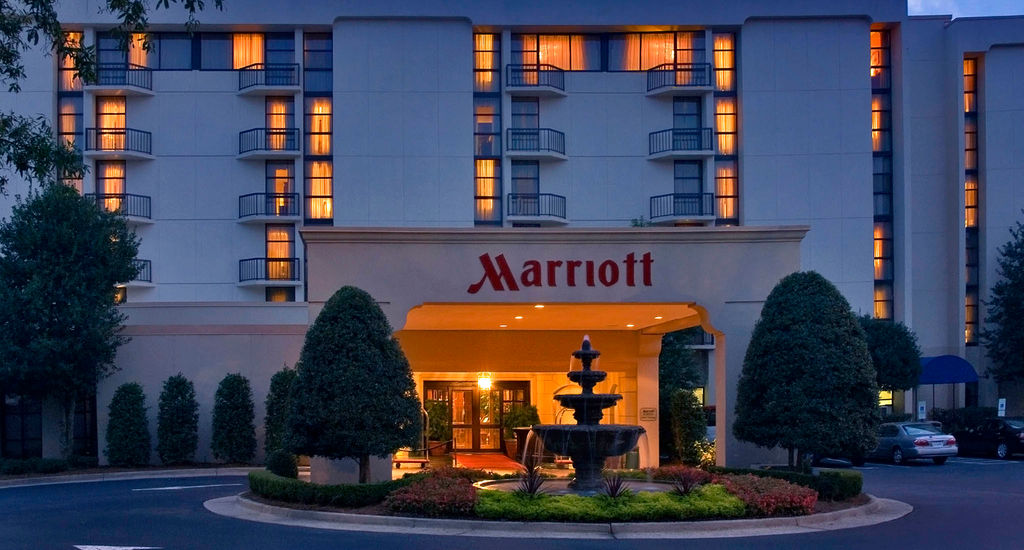 The dual-branded Marriott was originally a single large property slated to open in late 2013 but the hotels shell was compl