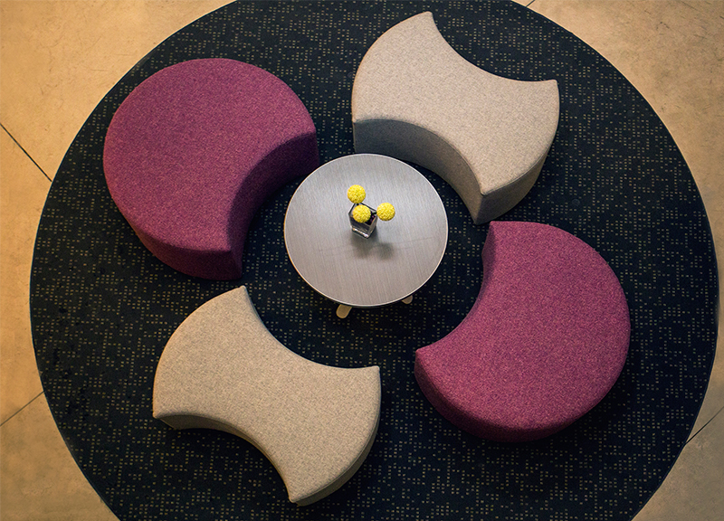 Each piece interlocks together making for a seamless seating space ideal for collaboration or for lounging 