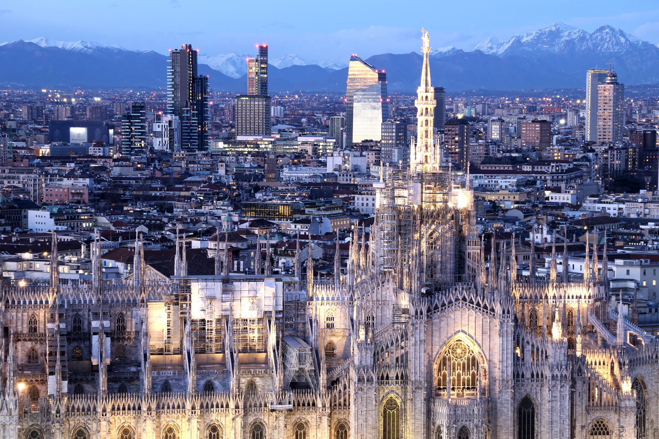 Milan skyline and Duomo Cathedral