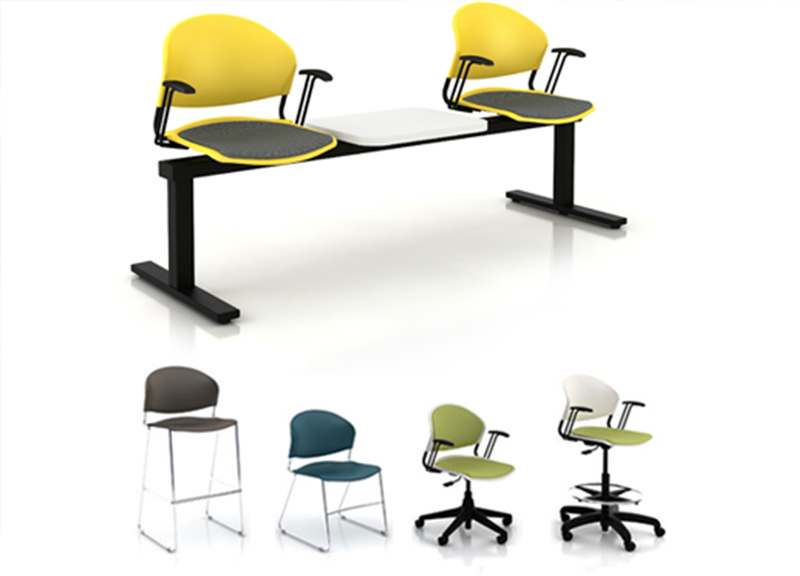 Comprised of task stool and stacker seating Jet offers options like tablet arms and side book racks