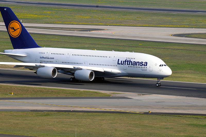 Lufthansa A380 aircraft on runway