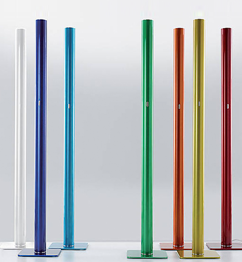 Ilio is a compact floor lamp with a cylindrical structure that produces upward lighting