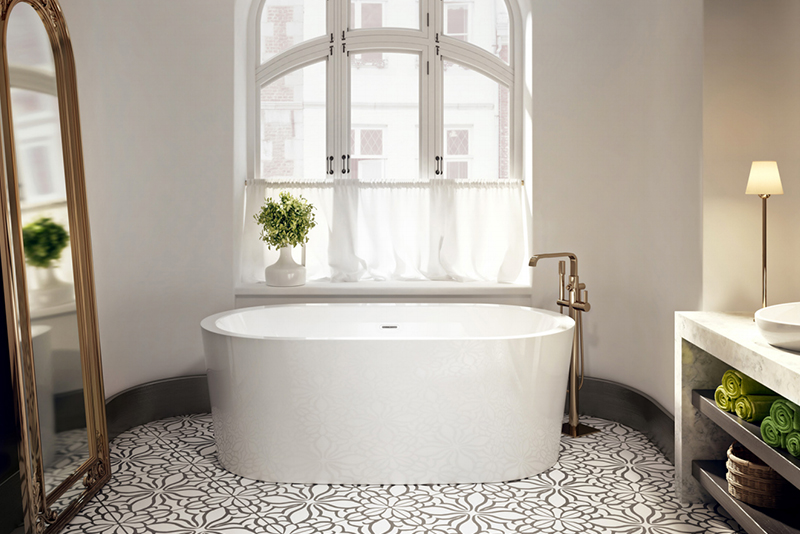 The exterior of the tub is notable for its absence of ornamentation while the interior can accommodate two bathers 