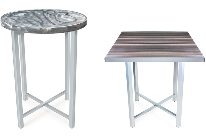 The XCube table combines laminate table tops and interchangeable folding bases 