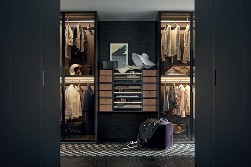 Quid may be used as a media console vanity or wardrobe system 