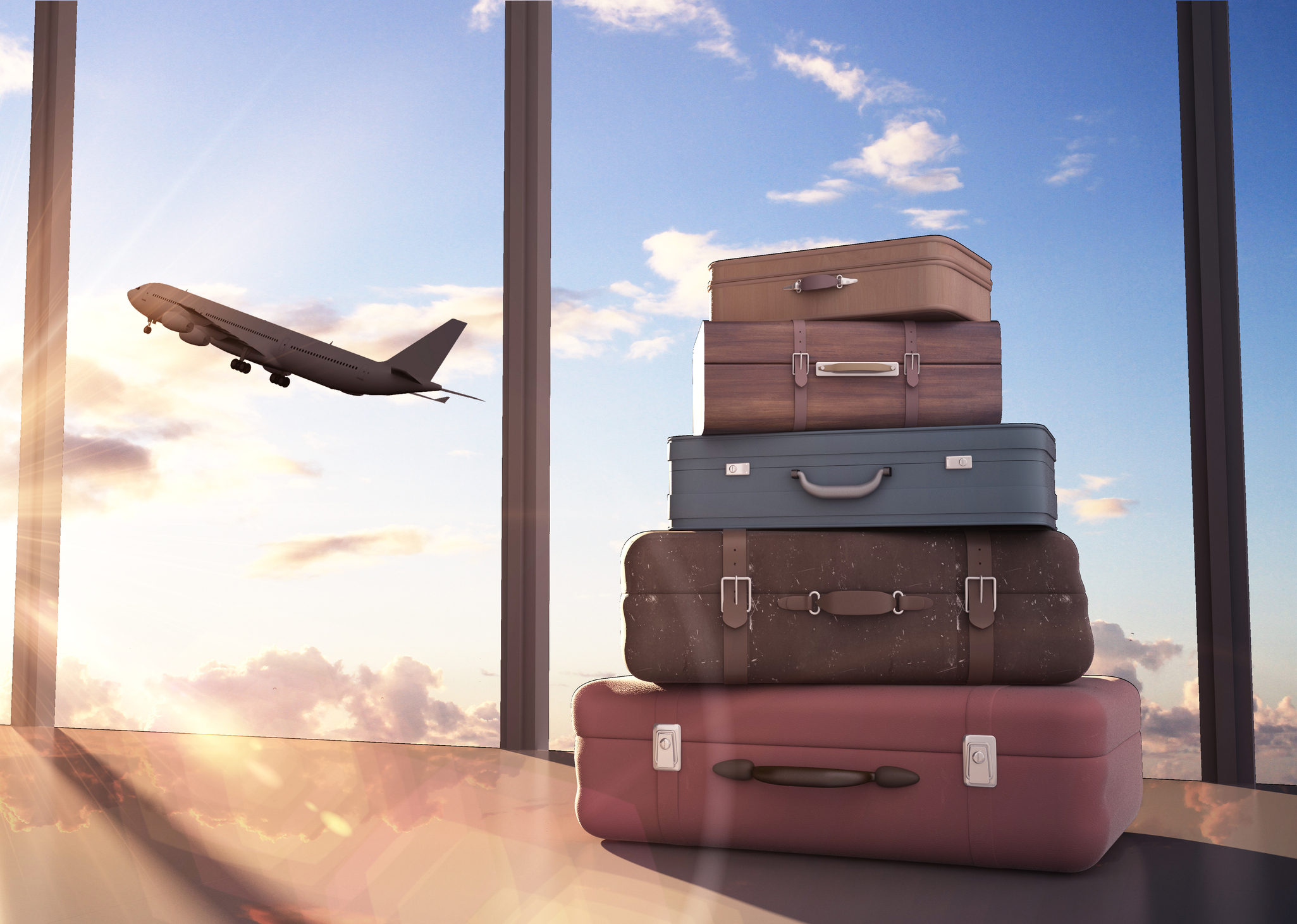 Traveling with luggage at airport