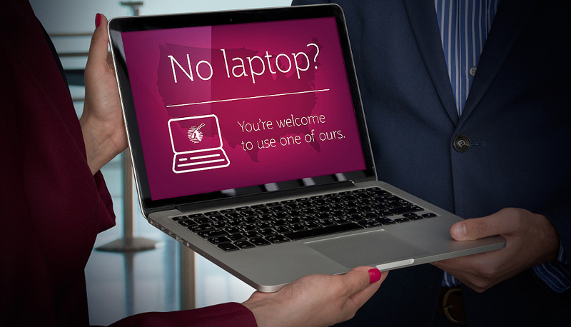 A free laptop provided by Qatar Airways as part of the Laptop Loan service