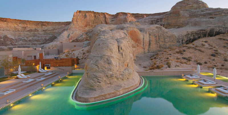 Amangiri in Canyon Point UT has 34 private suites with views of dunes plateaus and mountain ridges Seen here is the resor
