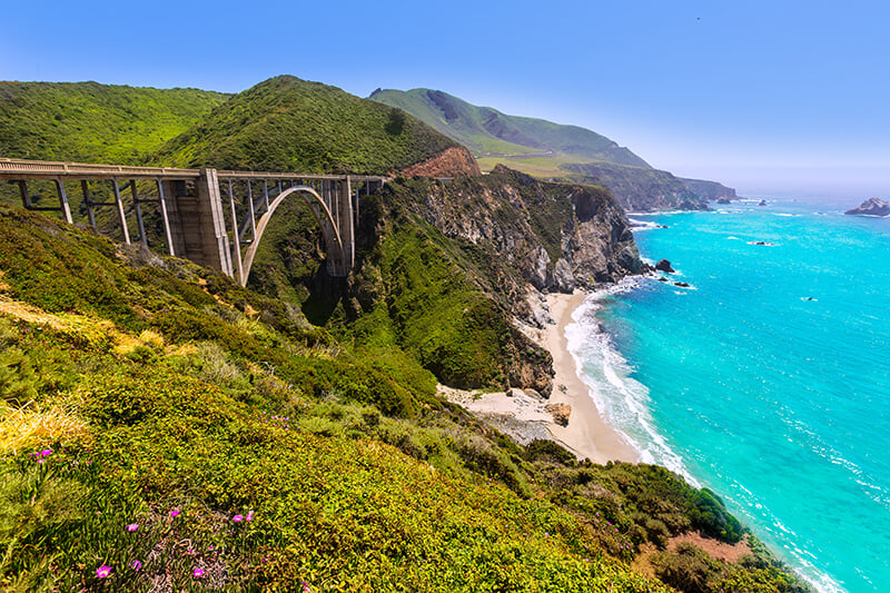A view of a bridge on Highway 1 over the Big Sur coast