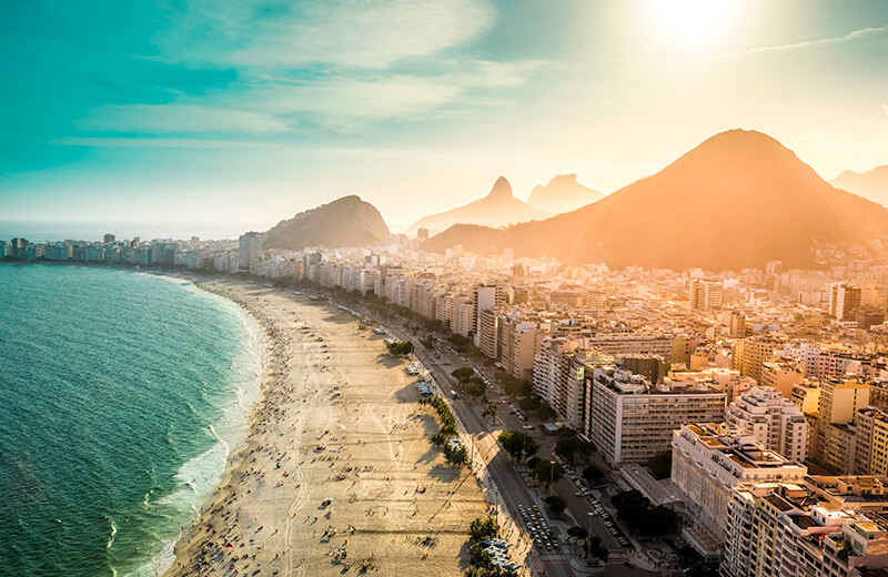Aerial view of Copacabana Beach in Rio de Janeiro Brazil