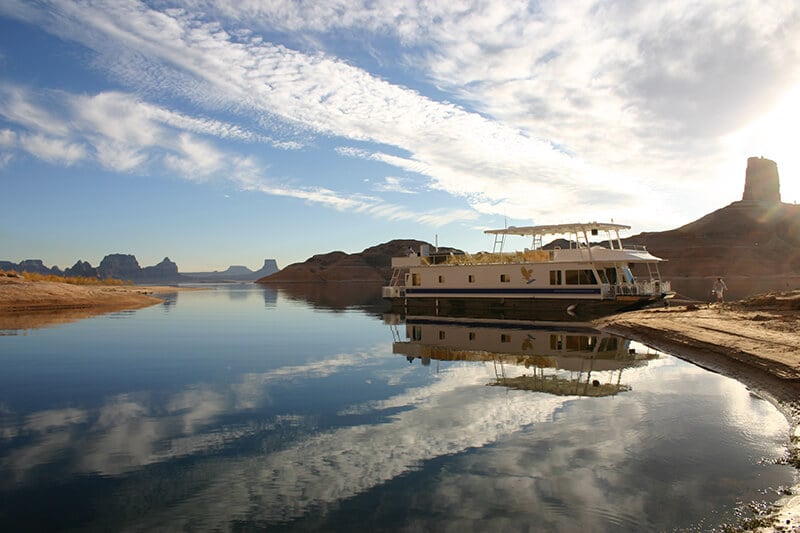 A houseboat docked on Lake Mead Nevada