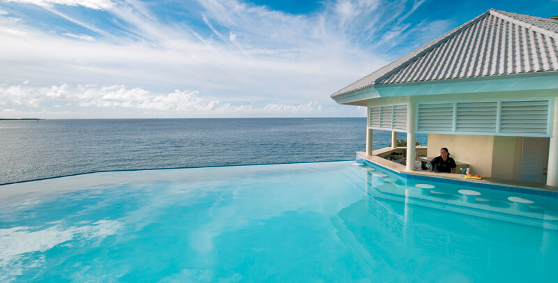 The main infinity pool at Frenchmans Reef  Morning Star Marriott Beach Resort affords views of Hassel Island and has a sw