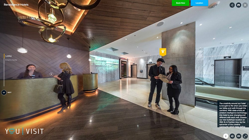 A picture of a hotel lobby