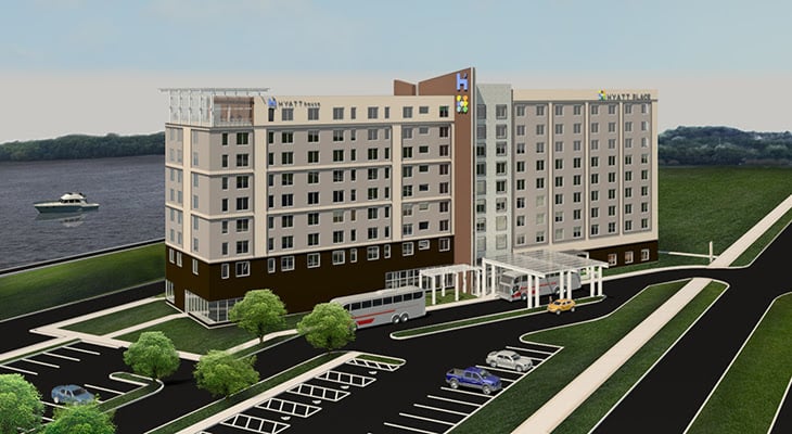 This project consists ofa 134-room Hyatt Place hotel and 99-room Hyatt House hotel and are located in East Moline Ill