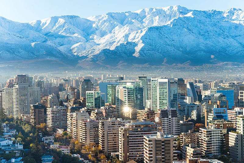 Skyline of Santiago Chile with the Andes Mountains in the background