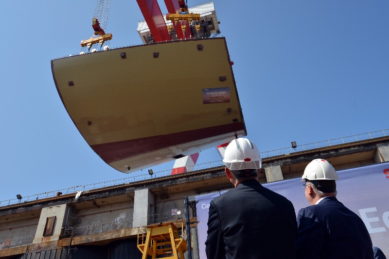 Celebrity Edge Block Being Lowered Keel Laying Photo by STX France - Brian Bilger
