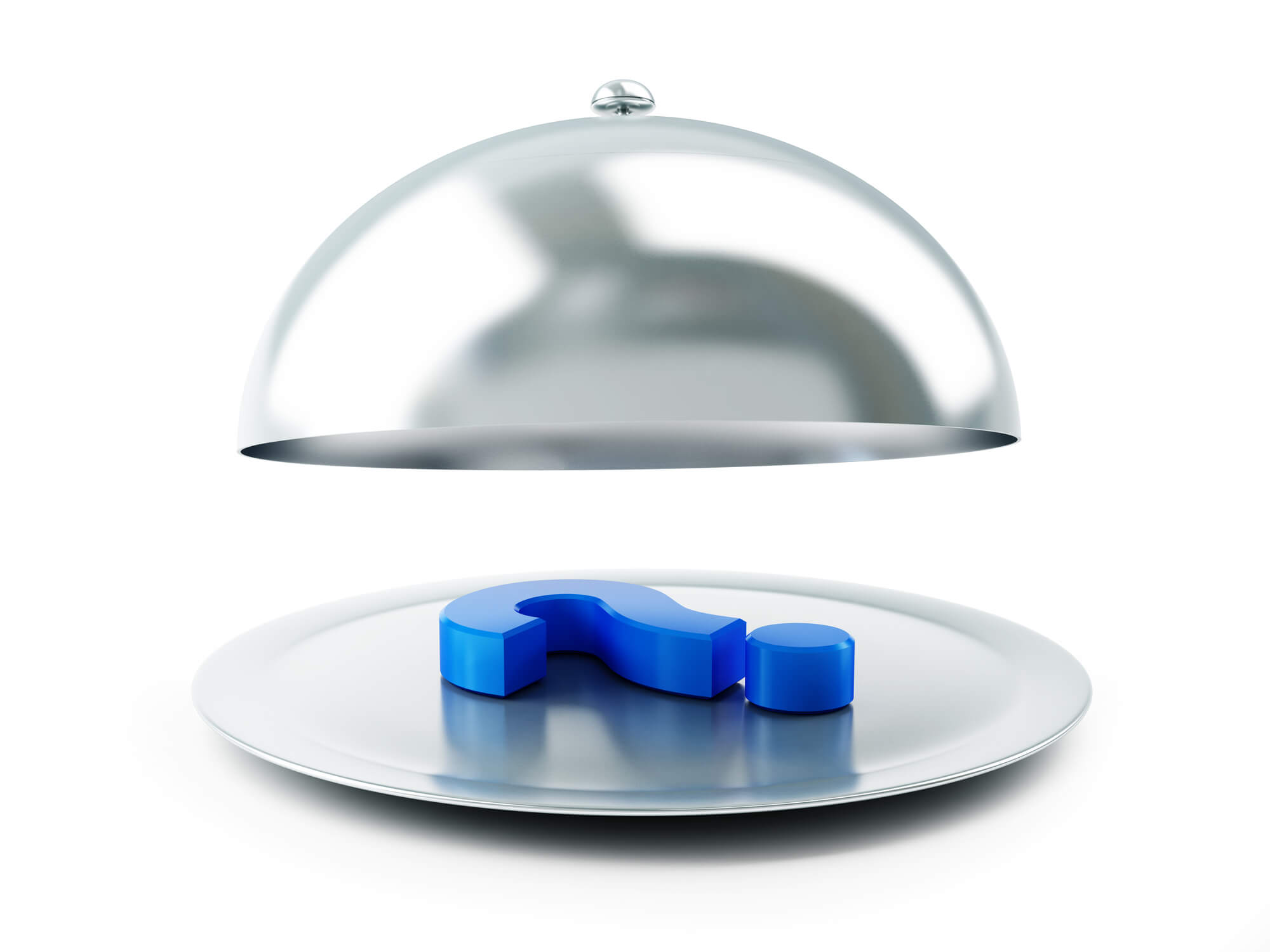 Serving dish with blue question mark