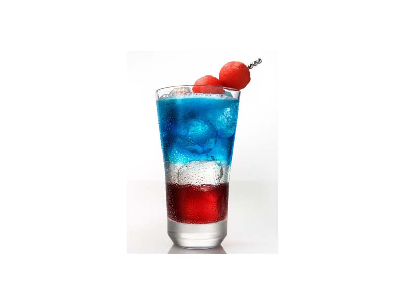 Red white and blue cocktail made with Svedka vodka 