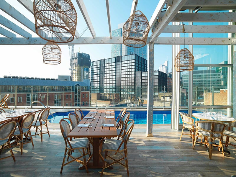 A view from the LIDO restaurant at The Curtain Hotel in London