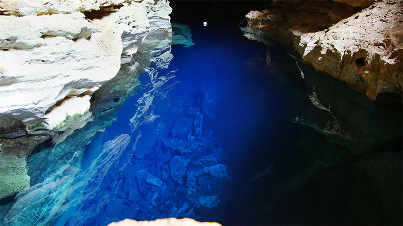 Poco Azul in Brazil is a 65-foot-deep lagoon with some of the clearest blue water on earth
