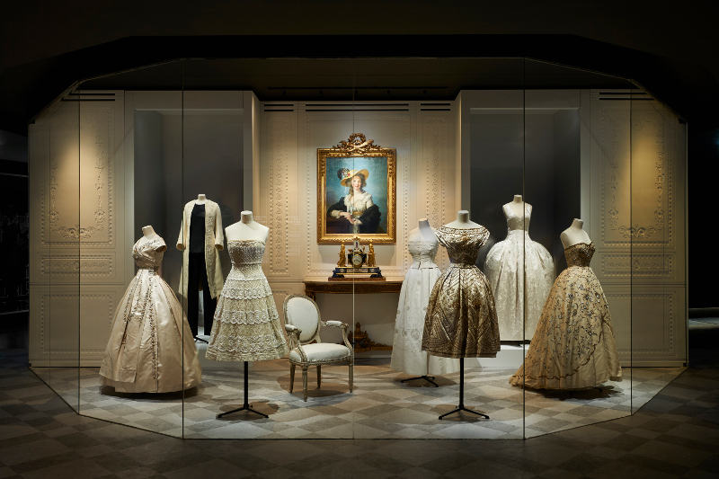 Works on display at the Christian Dior Couturier du Rve exhibition at the Muse des Arts Dcoratifs in Paris