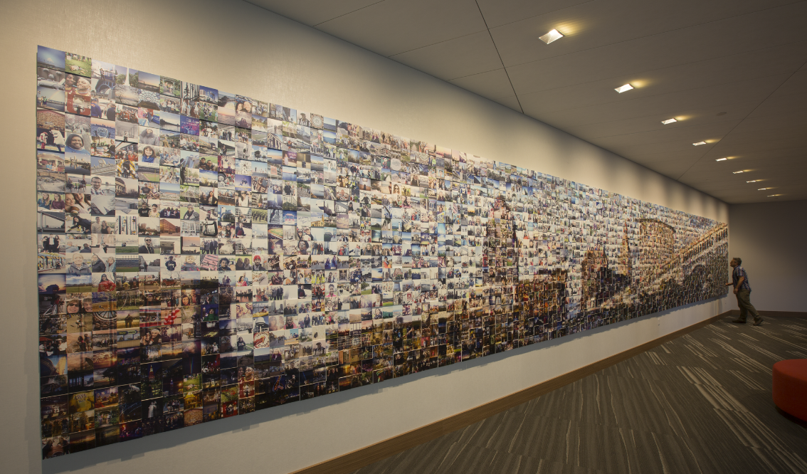 Kalisher sourced 3,000 selfies of Cleveland residents, turning the photos into a skyline mural at the Hilton Cleveland Downtown.