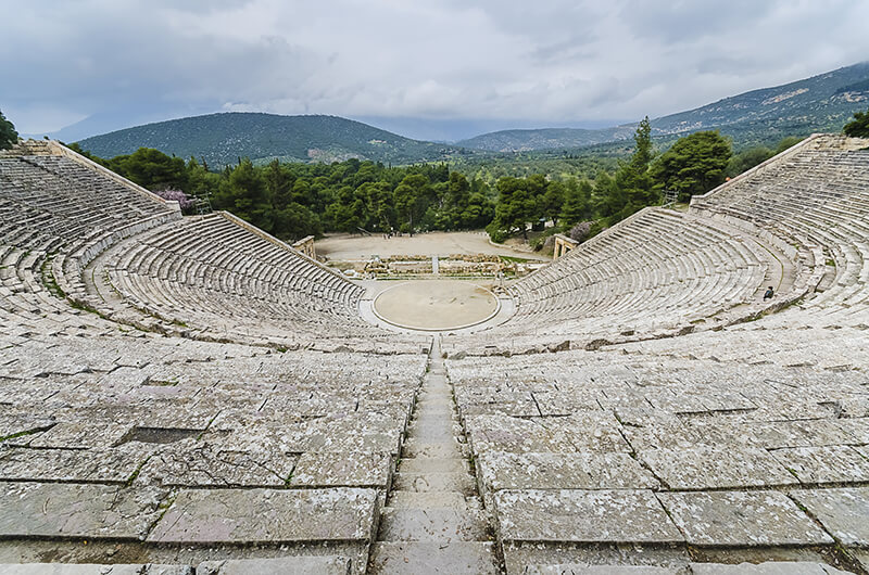 The Great ancient Theatre of Epidaurus overlooking Argolida Greece