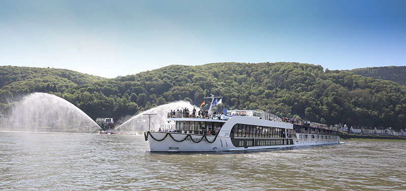 Lahnstein Germany pulls out all the stops for the citys first-ever ship christening The towns fireboat shoots water c