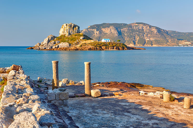 Island Kastri and ruins on Kos Greece