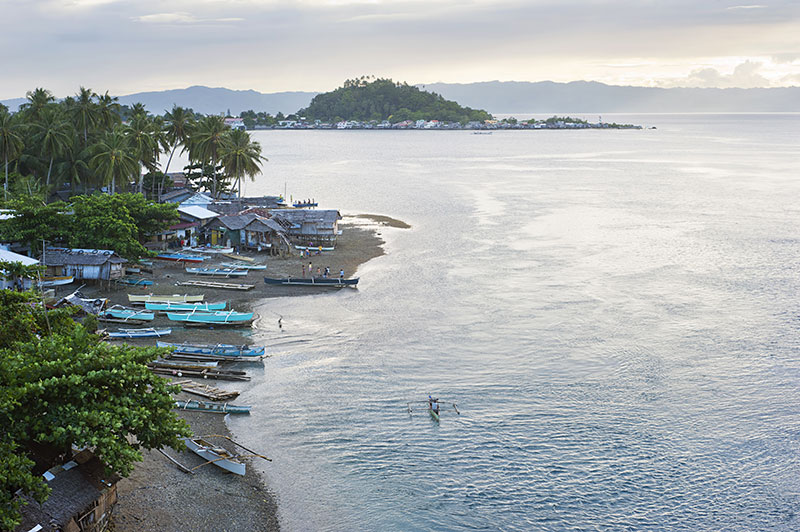 Aerial view on traditional Philippines fisherman village at sunset Leyte Island