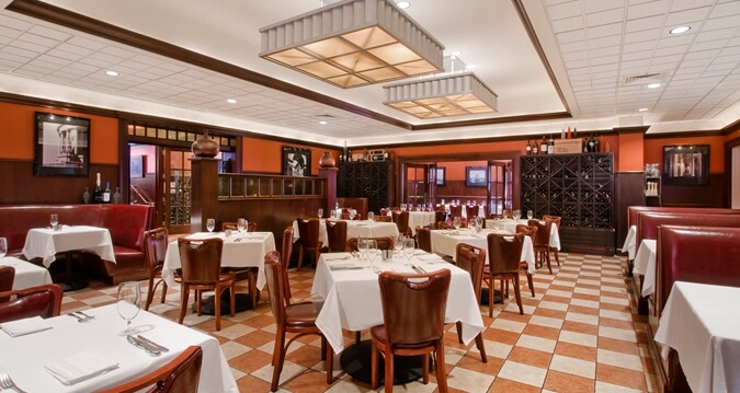 tables and chairs in a restaurant