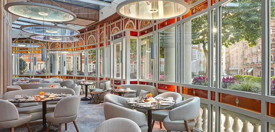tables and chairs in a restaurant