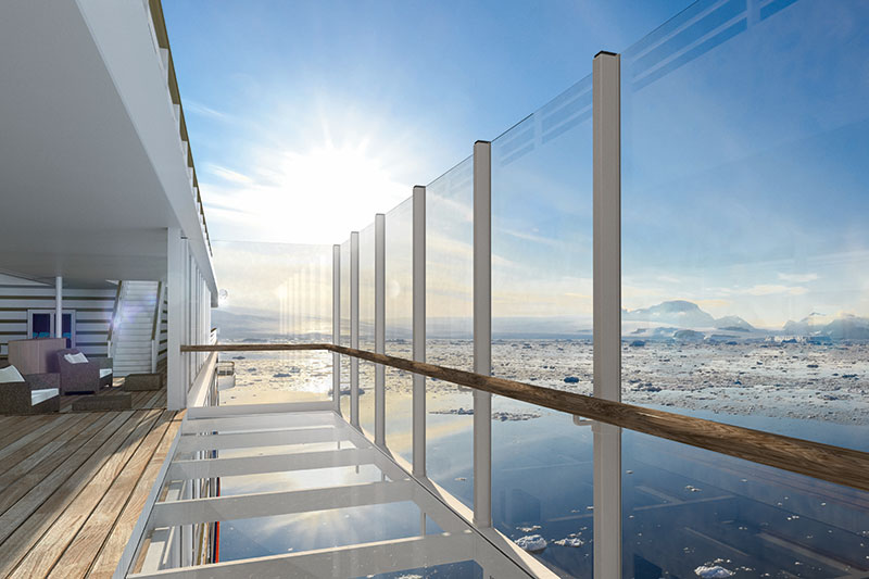 A glass balcony will have a glass balcony extending outward from the sundeck 15 meters above the water  Photo by Hapag-Ll