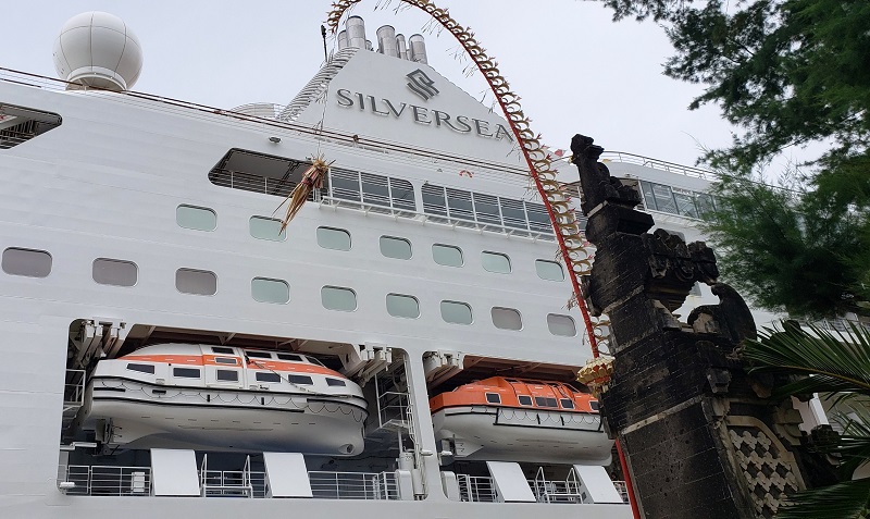 The 596-passenger Silver Muse docked in Bali Indonesia