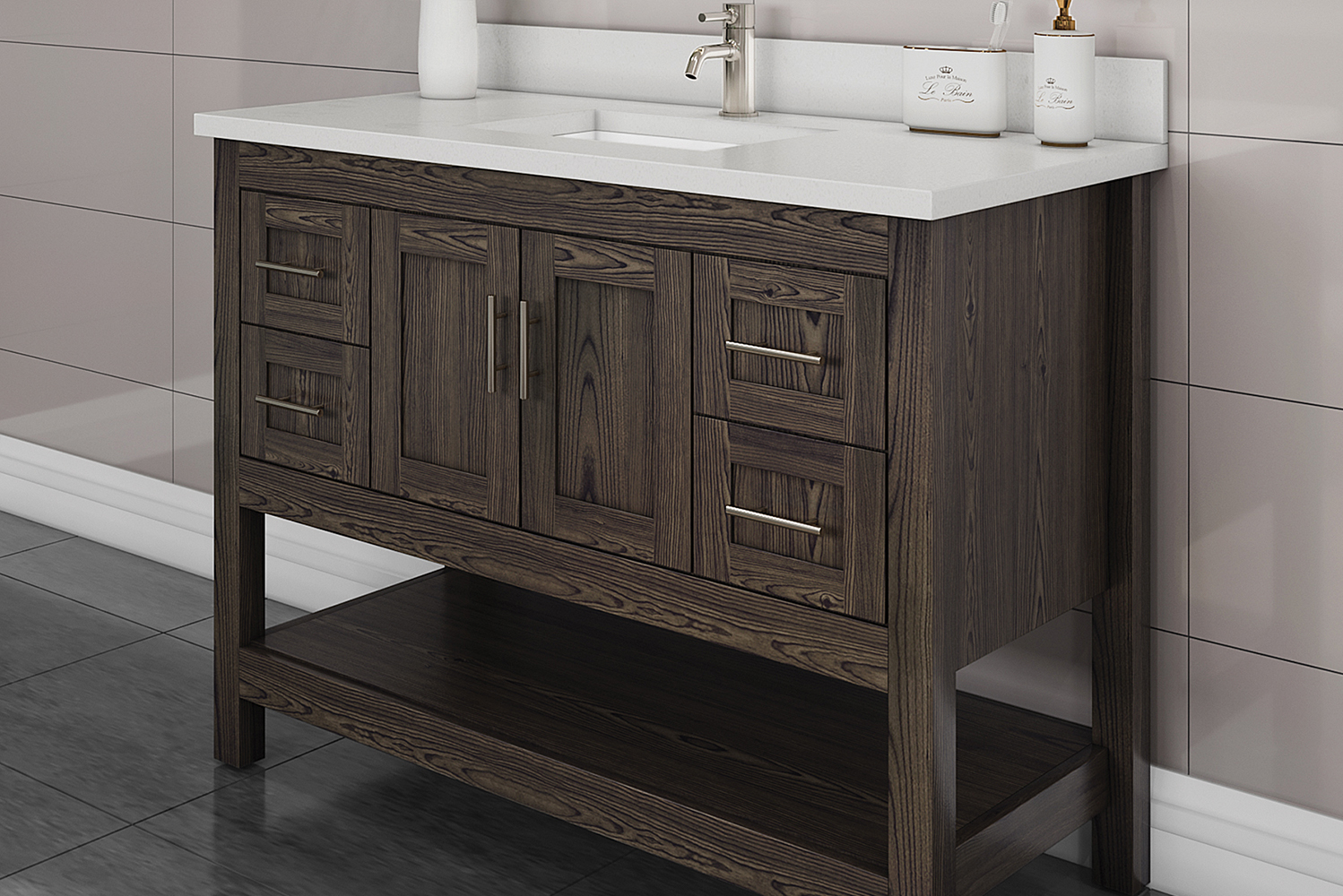 Strasser Woodenworks introduced Dusky Oak a rustic new finish for their handcrafted solid wood bathroom vanities 