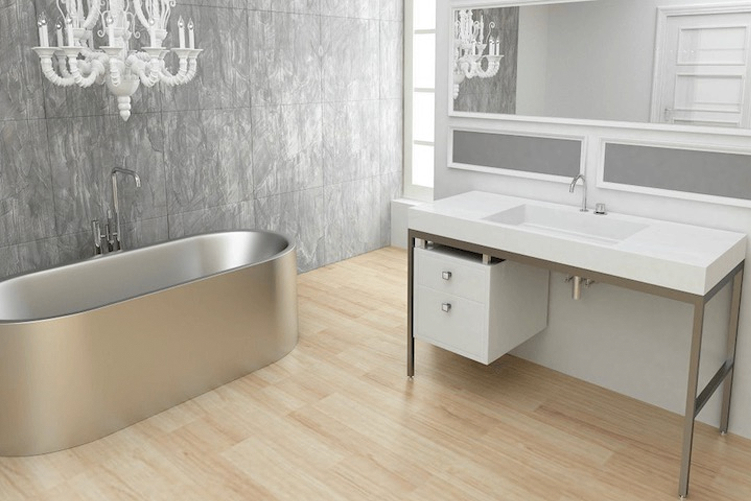 Constructed of heavy-gauge type 304 stainless steel the Neo tub is available in two sizes 