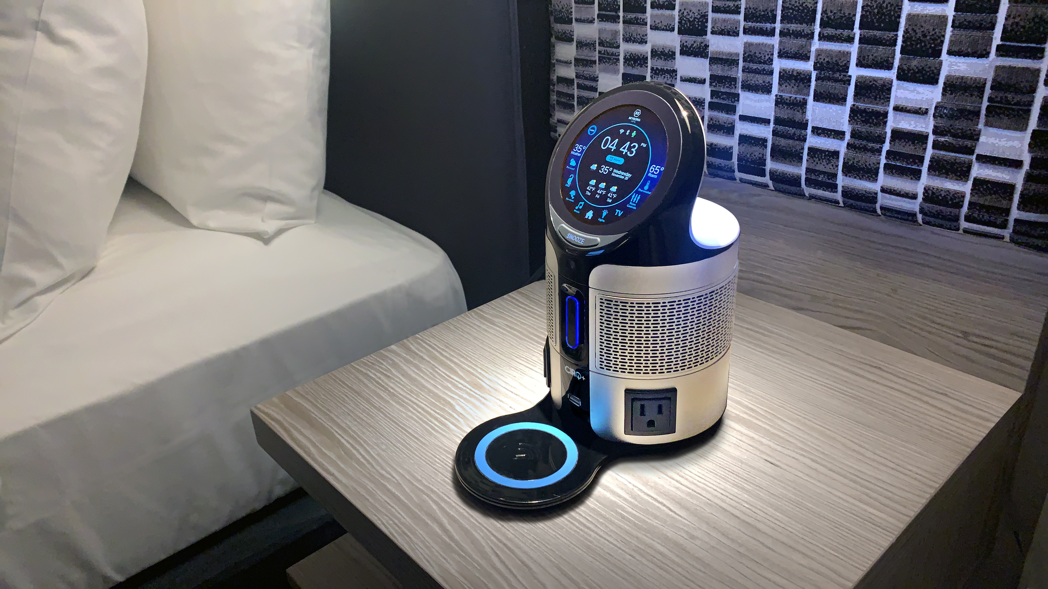 When guests enter their hotel rooms they can speak commands to the Cirq supported voice assistant selected by the hotel Am