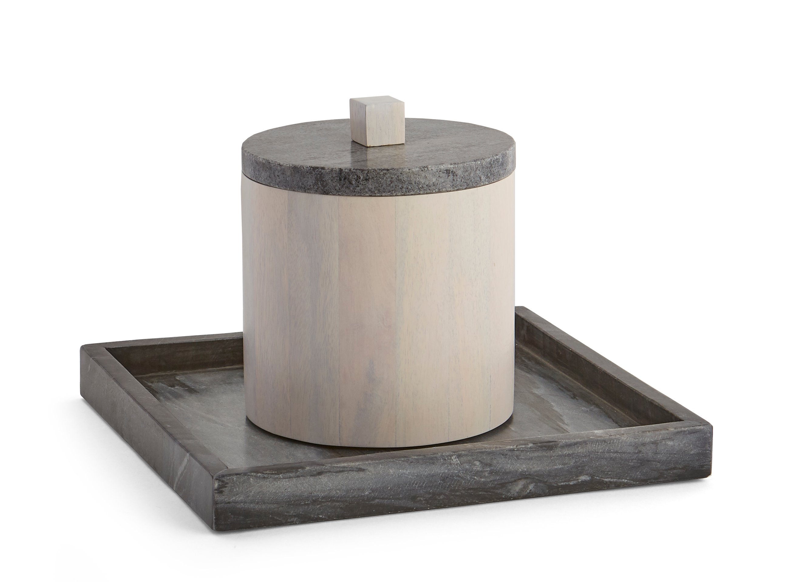 The Barrington Bar collection is available in whitewashed mango wood combined with gray marble